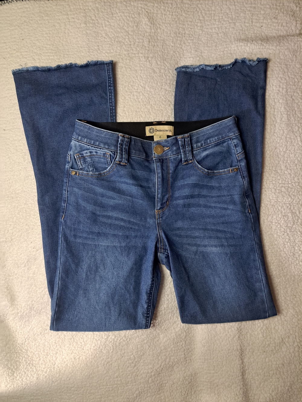 Democracy Women's Blue Bootcut Jeans with Frayed Hem